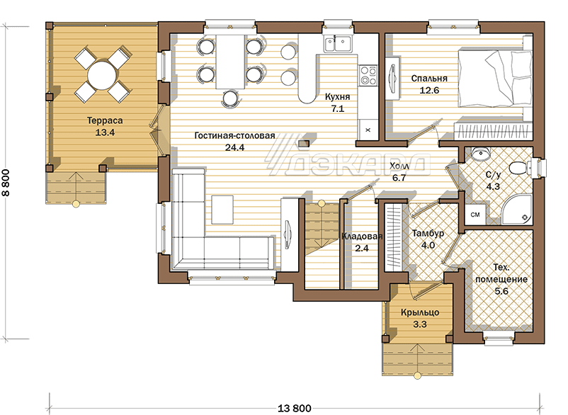 план 1 го этажа дома Айгер-173 - вариант 1
